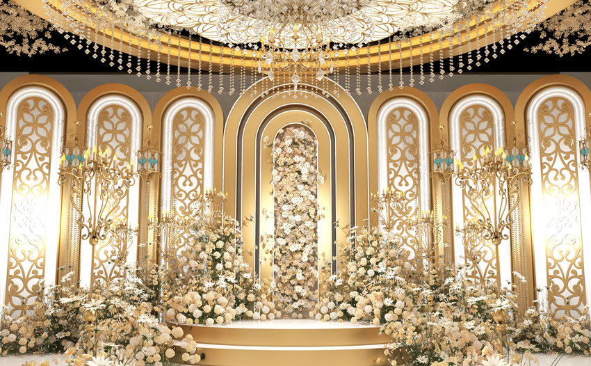 邛崃香槟色调婚礼堂效果展示